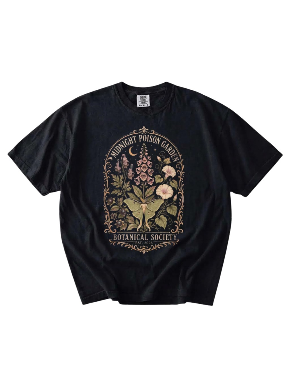 Comfort colors Black Graphic Tee with Botanical & Moth Motif